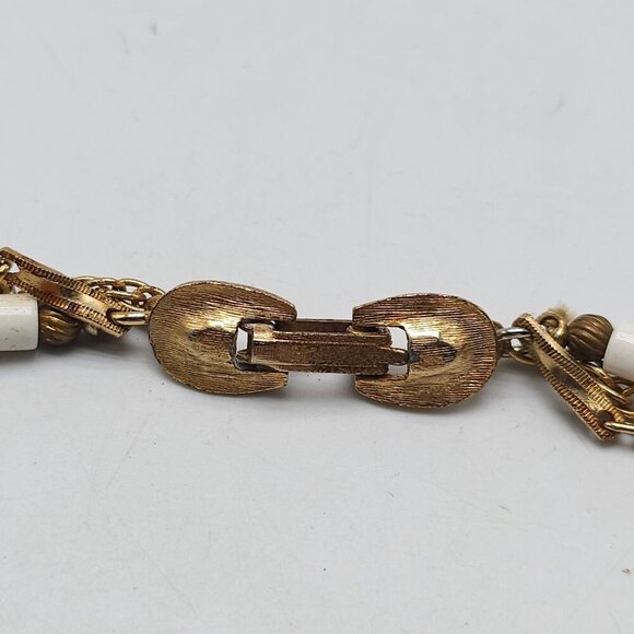 Vintage Gold White Acrylic Multi-Strand Necklace With Tassel Pendant - Picture 2 of 7